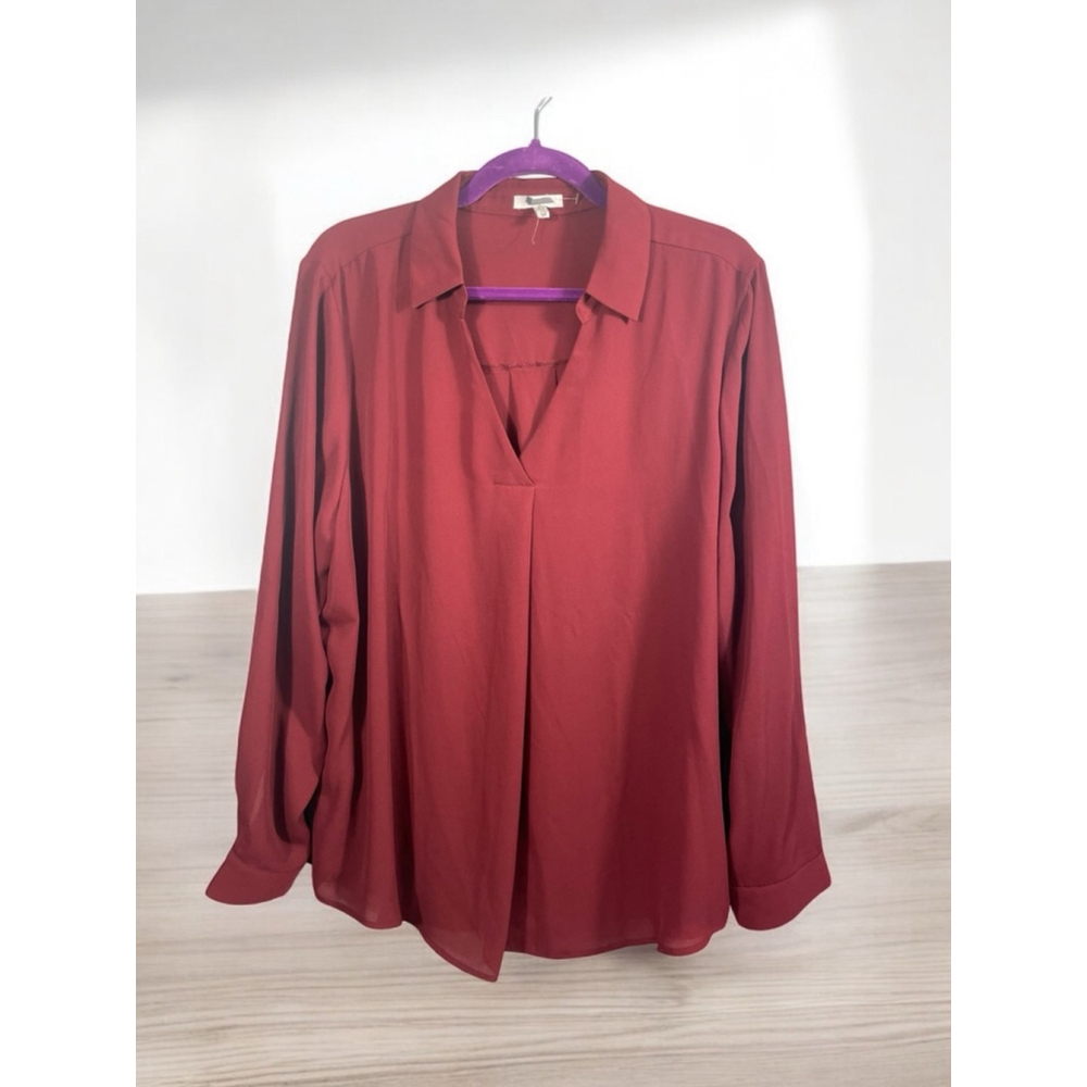 Women’s 1X Maurice’s long sleeve sheer V-neck blouse Office Dressy layering Plus